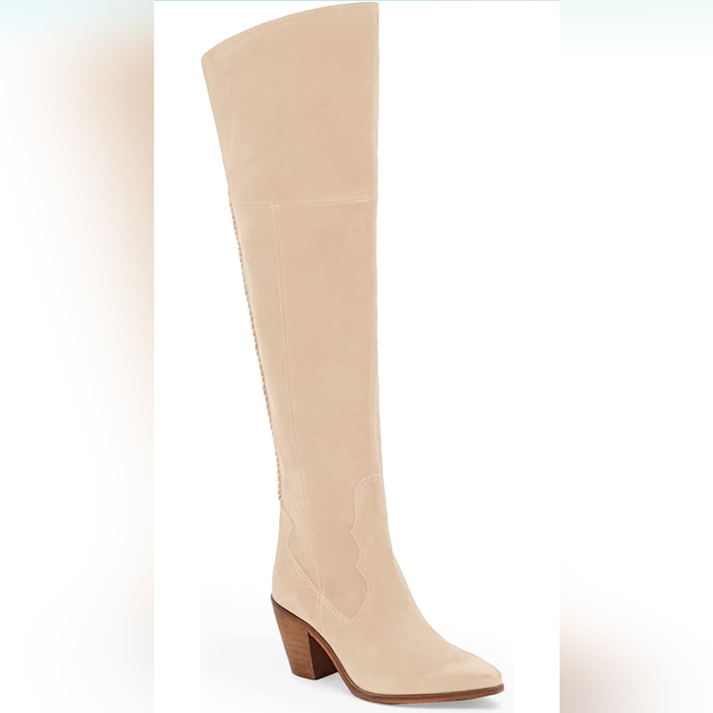 Rilista Womens Cowboy Knee High Boots Chunky Block Heel Pointed Toe
